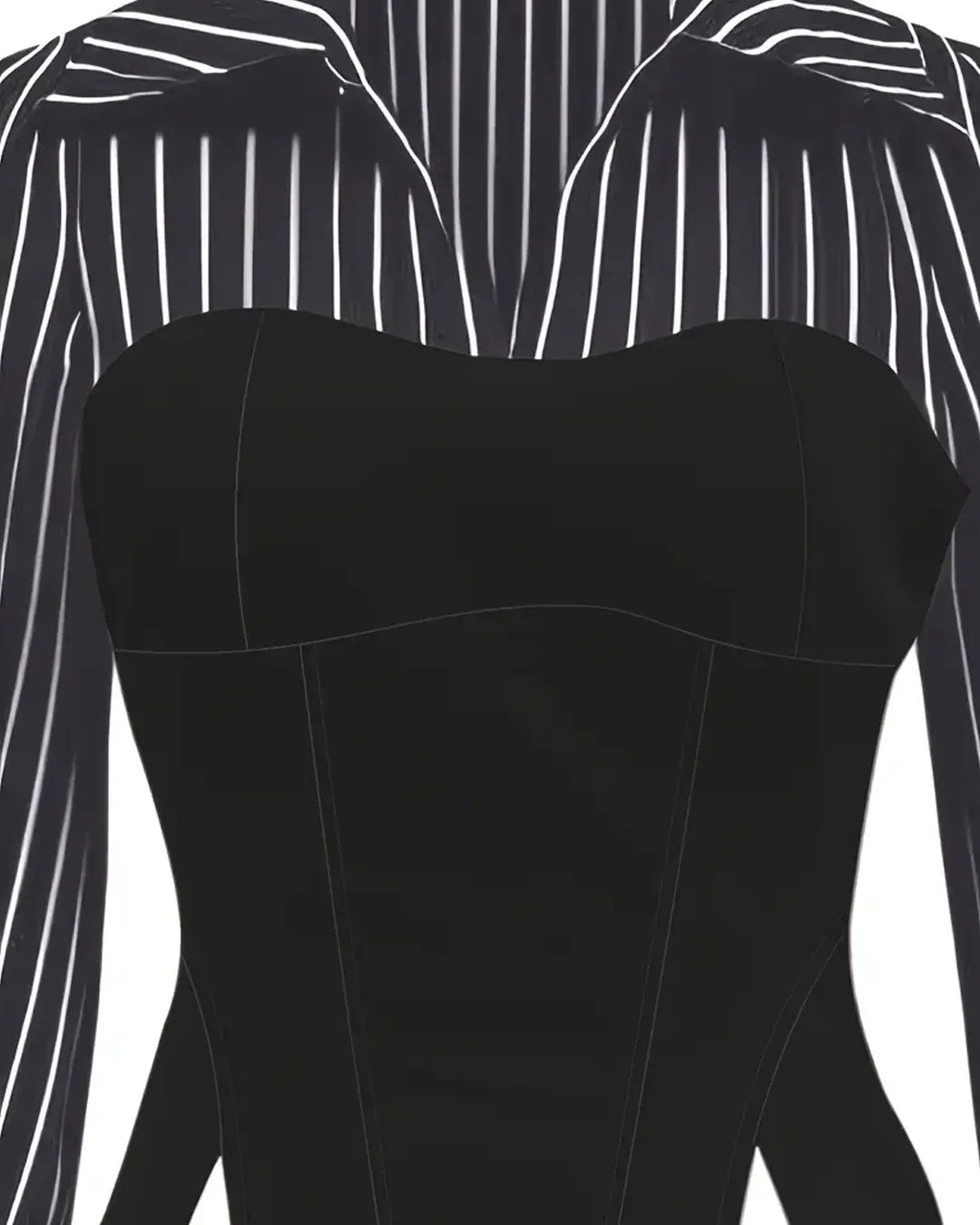 Black Striped Corset Fitted Shirt