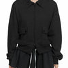 Black Zip Up Collar Long Sleeve Jacket with Front Pockets