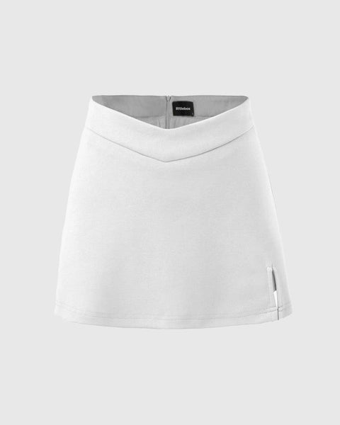 Blockcore Inspired Solid Mini Skirt In White Front View For Women | Littlebox India