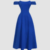 Blue Off The Shoulder Fit and Flare Midi Dress in Surf Blue Front View for Women | Littlebox India