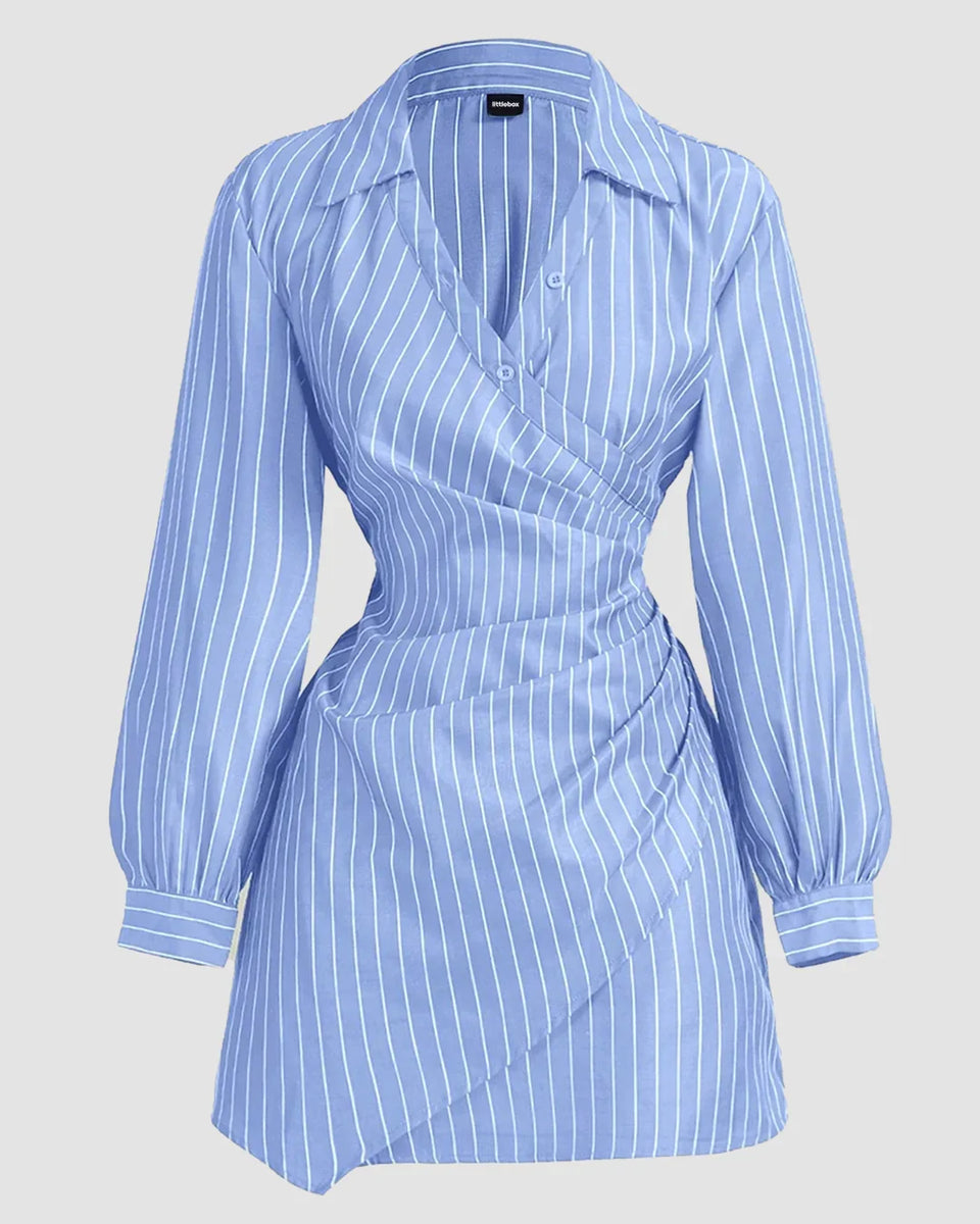 Blue Striped Wrap Front Collared Mini Dress – Littlebox India