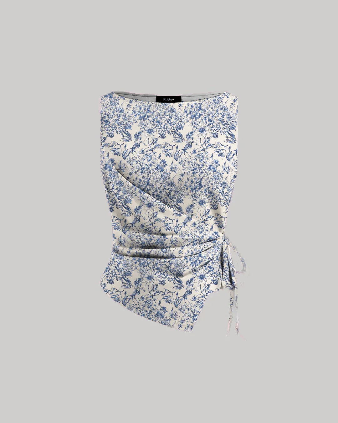Boat Neck Floral Sleeveless Top Blue White - Littlebox India
