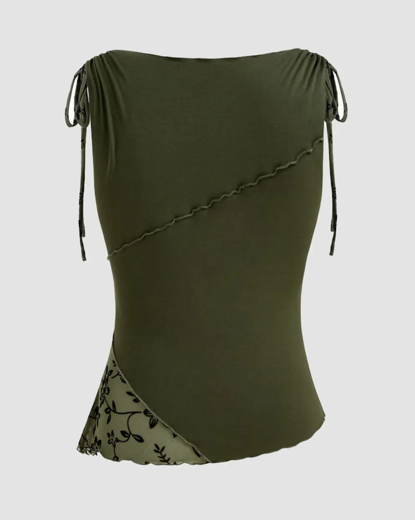 トップス boat neck tanktop Green Boat Neck Floral Tank Top – Littlebox India