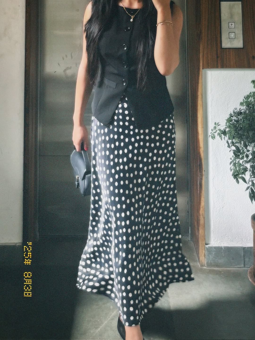 Customer photo 2 of Boat Neck Front Button Black Vest Jacket