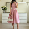 Boat Neck Midi Dress with Shoulder Bow in Dark Pink On Model for Women | Littlebox India