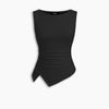 Boat Neck Ruched Asymmetrical Sleeveless Top in Black Front View for Women | Littlebox India
