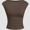 Boat Neck Ruched Stretch Top in Coca Front View For Women | Littlebox India