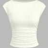 Boat Neck Ruched Stretch Top in White Front View For Women | Littlebox India
