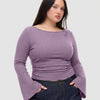Boat Neck Solid Ruched Long Sleeve Top Curve and Plus in Lilac Front View for Women | Littlebox India