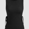 Boat Neck Texture Knotted Split Tank Top in Black Front View for Women | Littlebox India