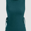 Boat Neck Texture Knotted Split Tank Top in Blue Front View for Women | Littlebox India