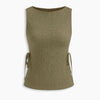 Boat Neck Texture Knotted Split Tank Top in Green Front View for Women | Littlebox India