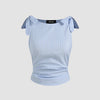 Boat Neckline Striped Bowknot Ruched Tank Top Front View For Women | Littlebox India