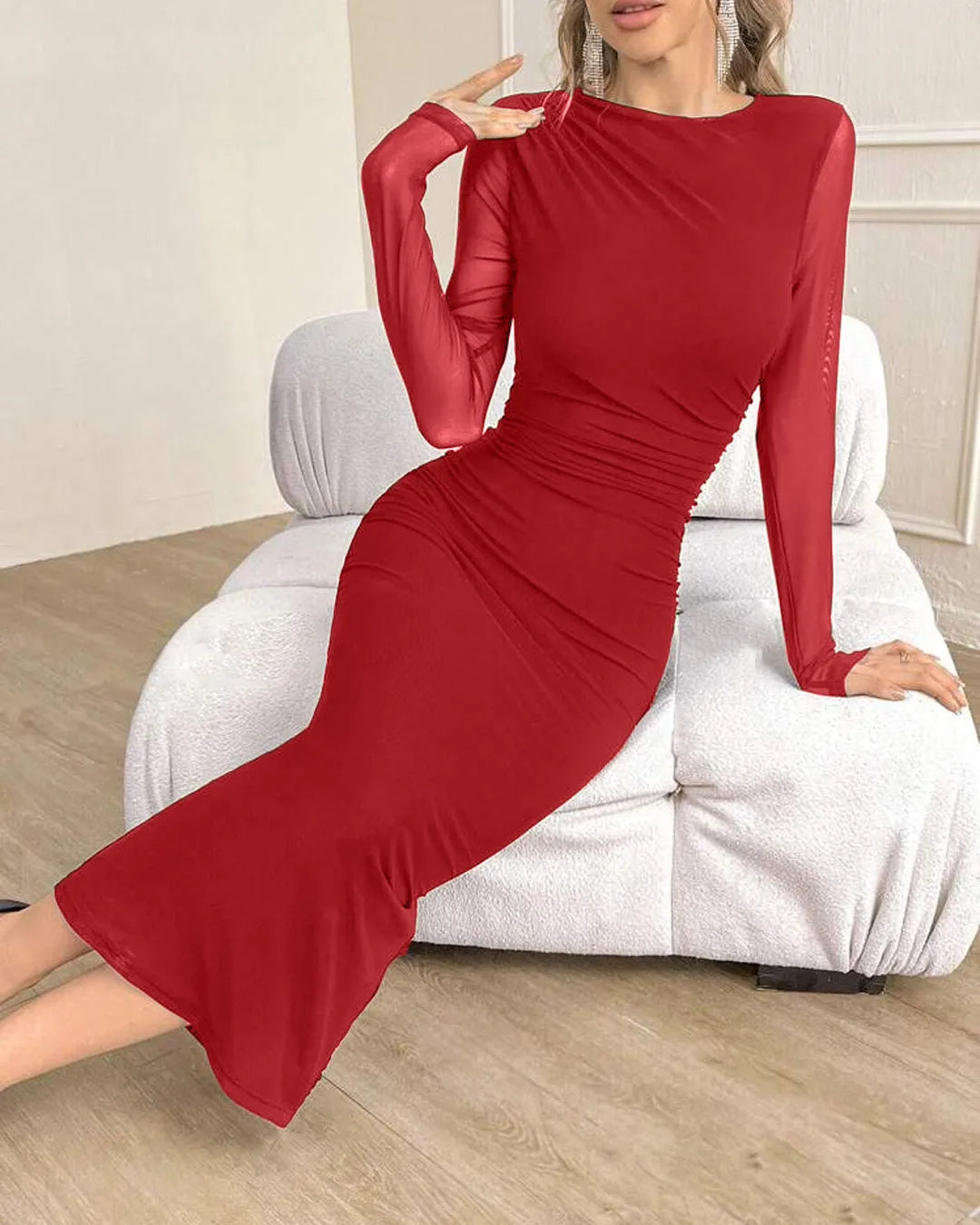 long red bodycon dress Corset Sleeve DOT DRESS Hurry up before stocks Color:As Picture Long Sleeve Open Back
