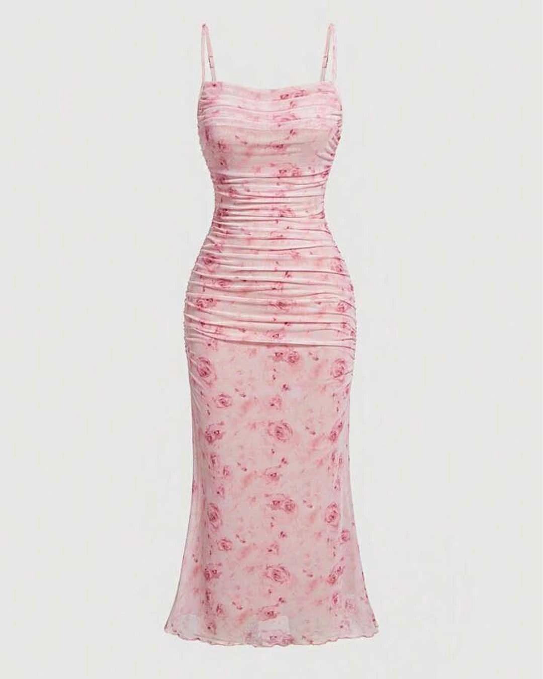 Ruched Bodycon Dress With Spaghetti Straps