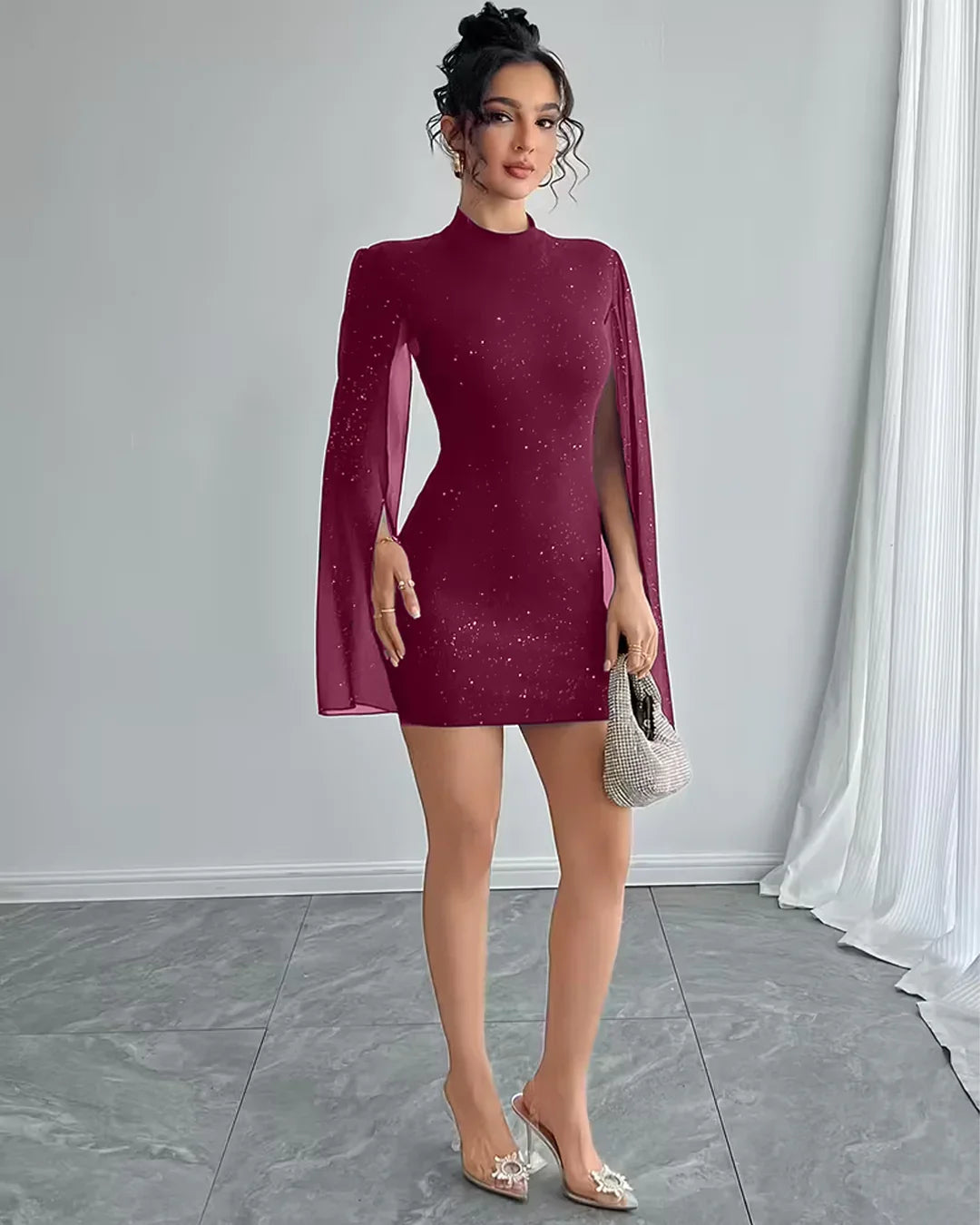 maroon bodycon mini dress Crew Neck Lantern Sleeves in photography dresses Color:Martini 4,688 Woman Black Dress The adjustable halter tie
