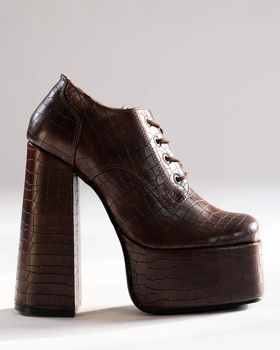 Brown Croc Embossed Platform Ankle Boots – Littlebox India