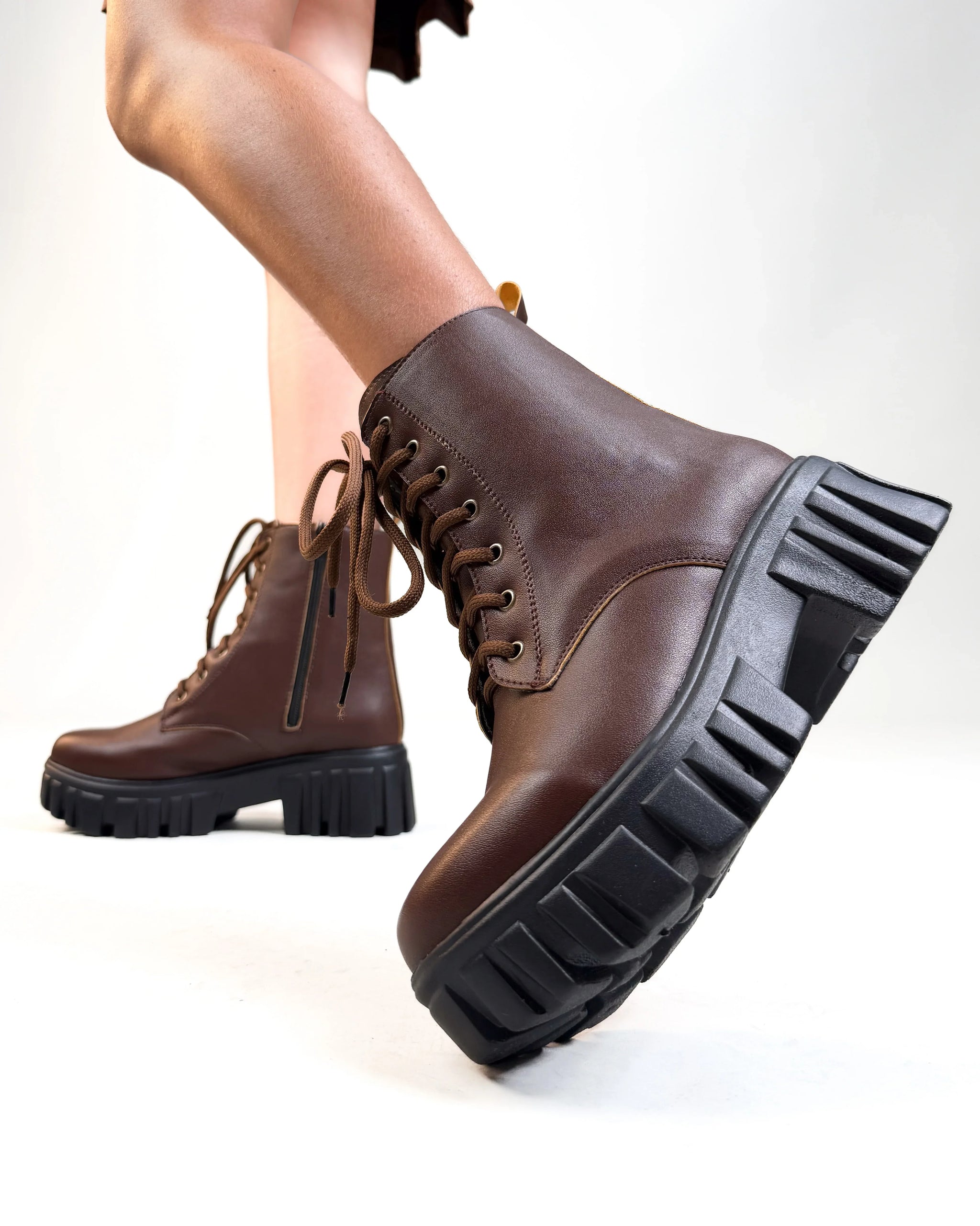 Brown Lace Up Chunky Platform Boots - Littlebox India