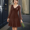 Brown Ruffle Hem Mini Dress with Long Sleeves On Model for Women | Littlebox India