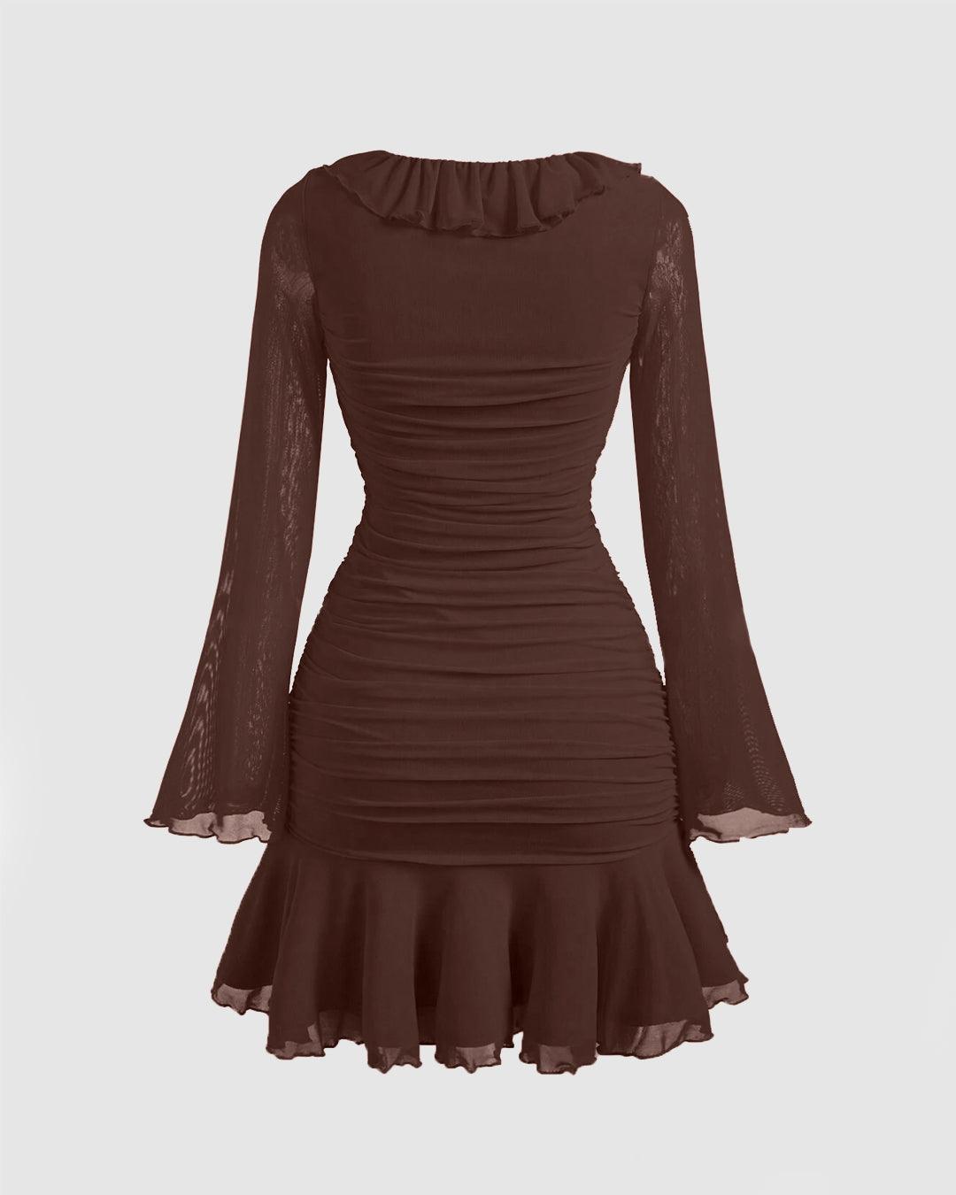Brown Midi Dress with Long Sleeves - Littlebox India Brown Midi Dress with Long Sleeves - Littlebox India