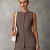 Brown Sleeveless Co-ord Set with Mini Skirt Front View For Women | Littlebox India