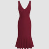 Burgundy Sleeveless Fishtail Hem Bodycon Dress Front View for Women | Littlebox India
