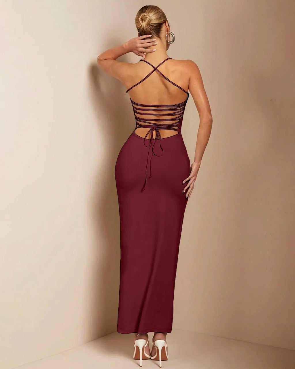 Burgundy Strapless Bodycon Maxi Dress - Main Image