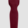 Burgundy Structured Shoulder Bodycon Midi Dress Front View for Women | Littlebox India