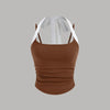 Burnt Orange and White Ruched Halter Neck Knotted Cami Top Front View for Women | Littlebox India