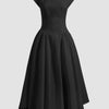 Cap Sleeve Fit & Flare A-Line Midi Dress in Black Front View for Women | Littlebox India