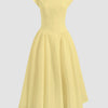Cap Sleeve Fit & Flare A-Line Midi Dress in Vanilla Front View for Women | Littlebox India