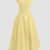 Cap Sleeve Fit & Flare A-Line Midi Dress in Vanilla