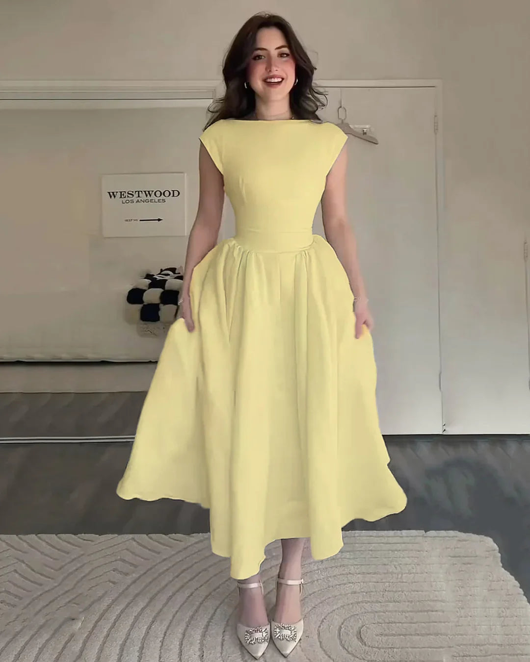 Fit & Flare A-Line Midi Dress in Vanilla