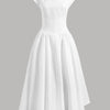 Cap Sleeve Fit & Flare A-Line Midi Dress in White Front View for Women | Littlebox India