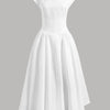 Cap Sleeve Fit & Flare A-Line Midi Dress in White