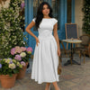 Cap Sleeve Fit & Flare A-Line Midi Dress in White