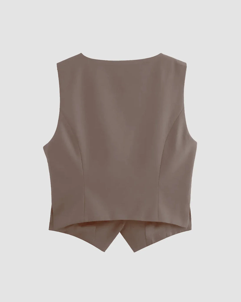 Back view of a Brown cappuccino waistcoat