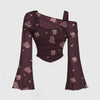 Casual One Shoulder Slim Fit Floral Print Top in Purple Front View For Women | Littlebox India