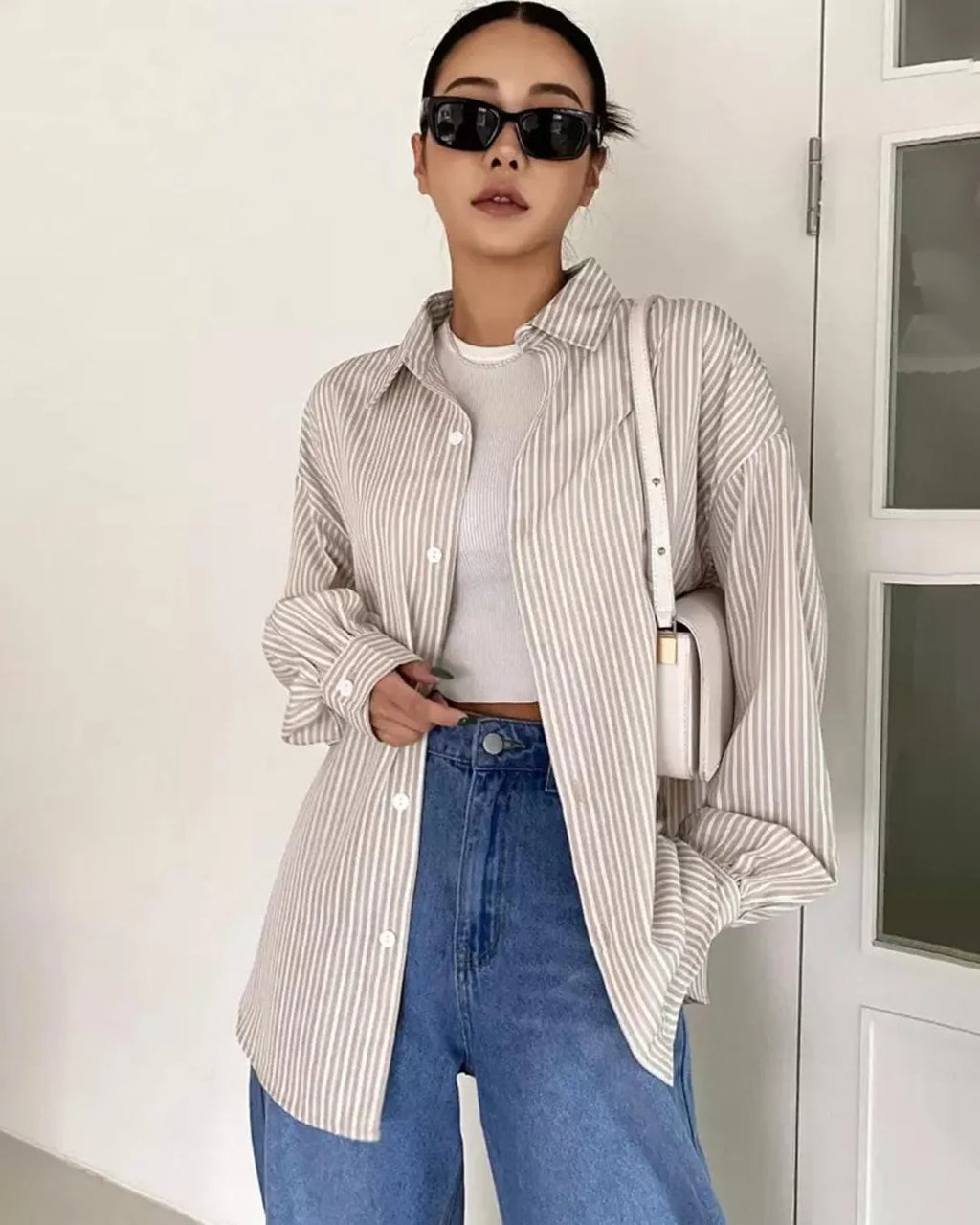Casual Oversized Shirt with Striped Print