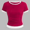 Casual Slim Fit Hot Pink and White Tee with Contrast Hem Front View for Women | Littlebox India