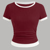 Casual Slim Fit Maroon and White Tee with Contrast Hem