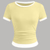 Casual Slim Fit Vanilla and White Tee with Contrast Hem Front View for Women | Littlebox India