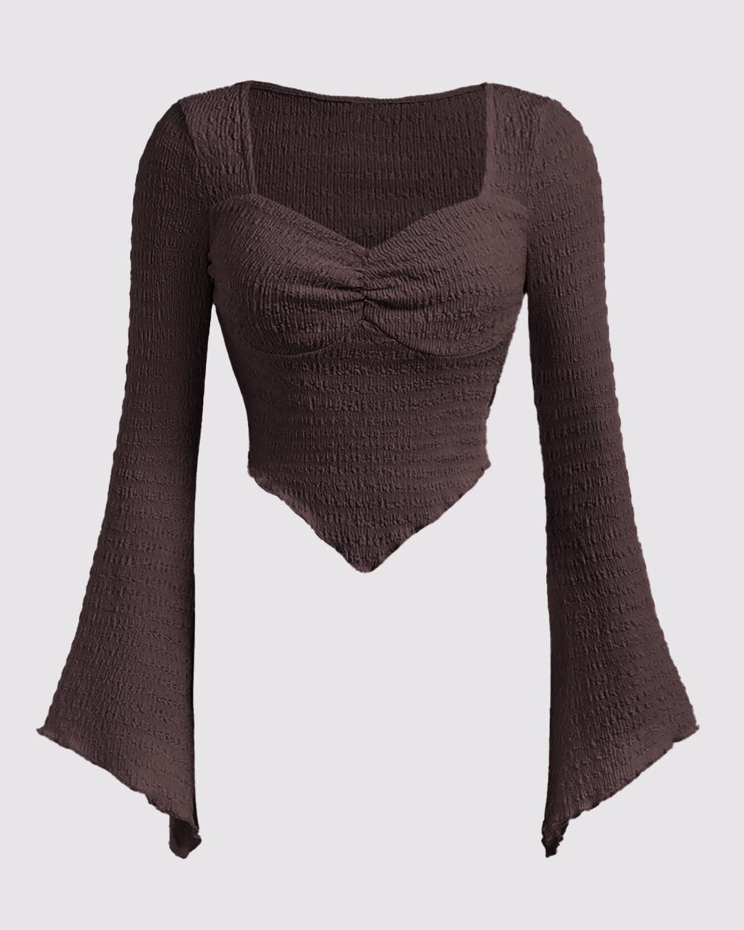 Ruched Flared Sleeve Solid Top in Blue - Littlebox India Ruched Flared Sleeve Solid Top in Blue - Littlebox India