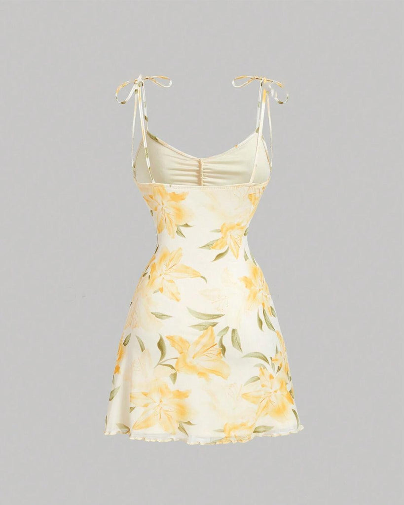 Casual Tie Strap Bodycon Floral Mini Dress
