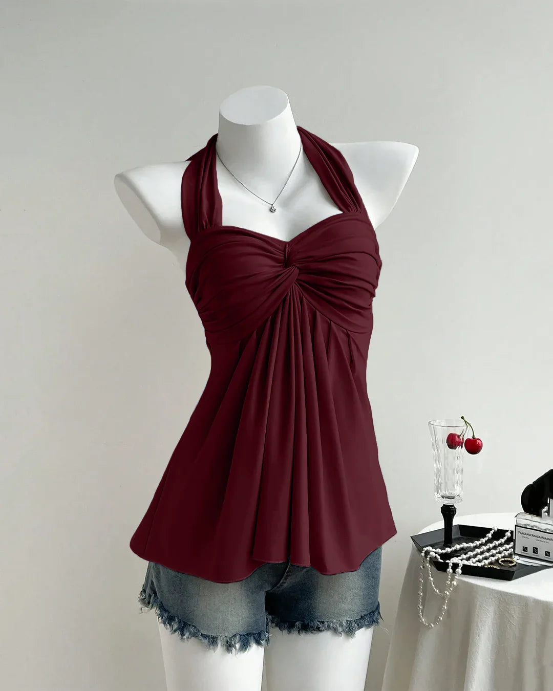 Lace Detail Sleeveless Corset Top in Red - Littlebox India