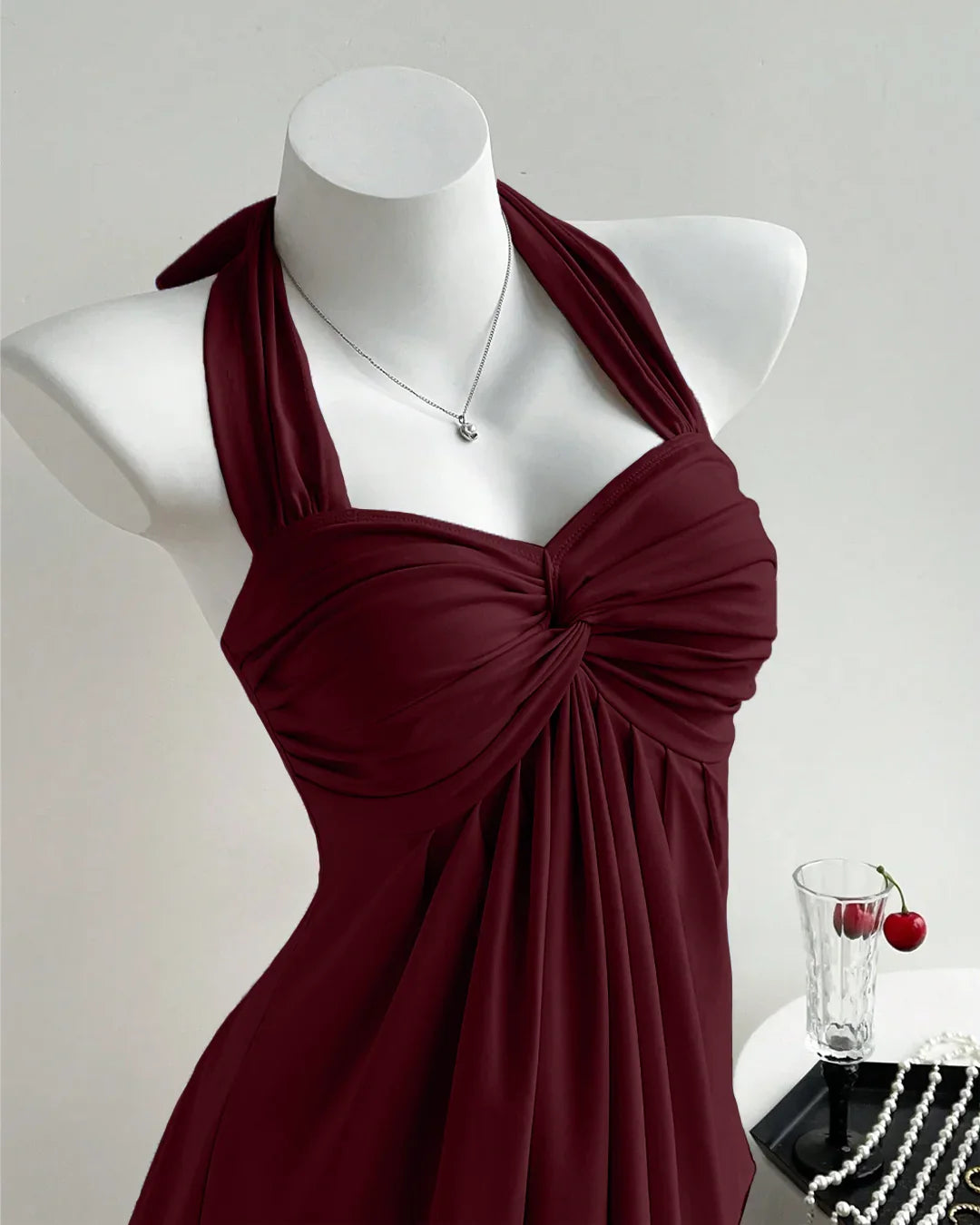 Cherry Twist Front Draped Halter Top - Littlebox India