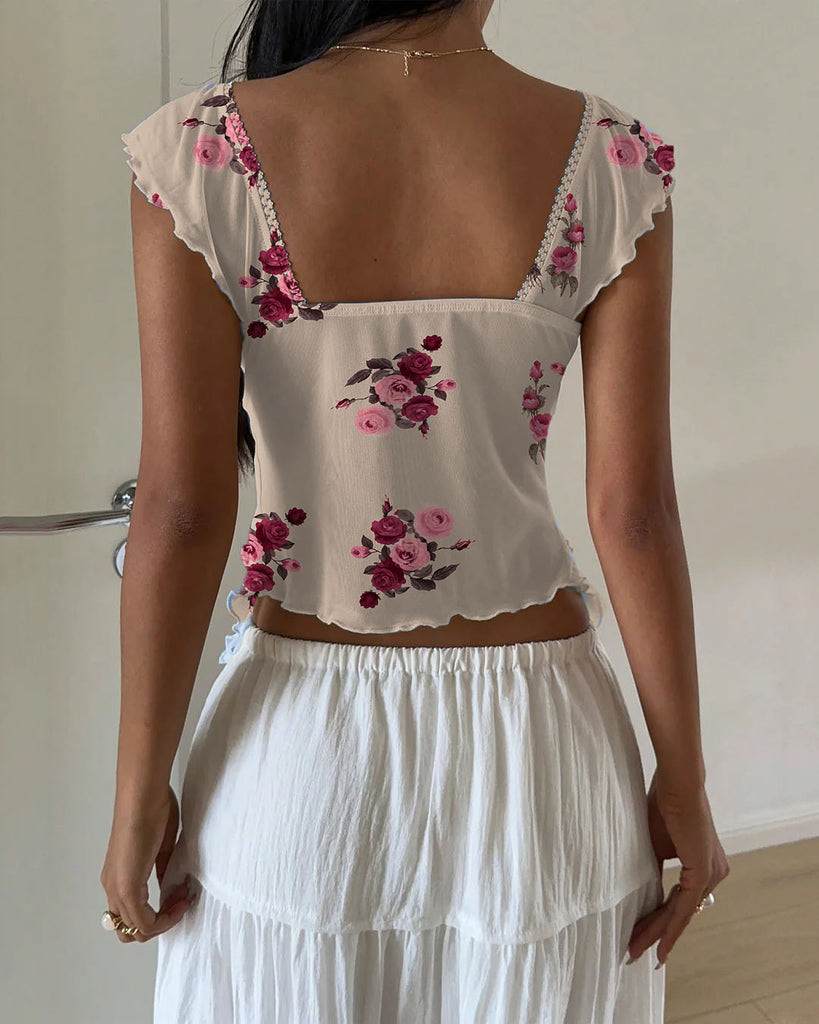 Mini Ruffle Mesh Tops Chest Ruffle Mesh Flare Sleeve Top- Littlebox India