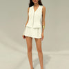 Chic Sleeveless Waist coat and Structured Mini Two Piece Set in Beige Front View for Women | Littlebox India