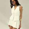 Chic Sleeveless Waist coat and Structured Mini Two Piece Set in Beige On Model for Women | Littlebox India