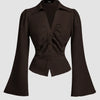 Chocolate Ruched Front Flared Sleeve Shirt Top